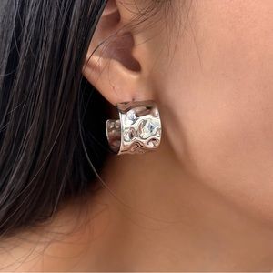 Silver Chunky Hoop Earrings*Malleable Design*Waterproof and Sweatproof